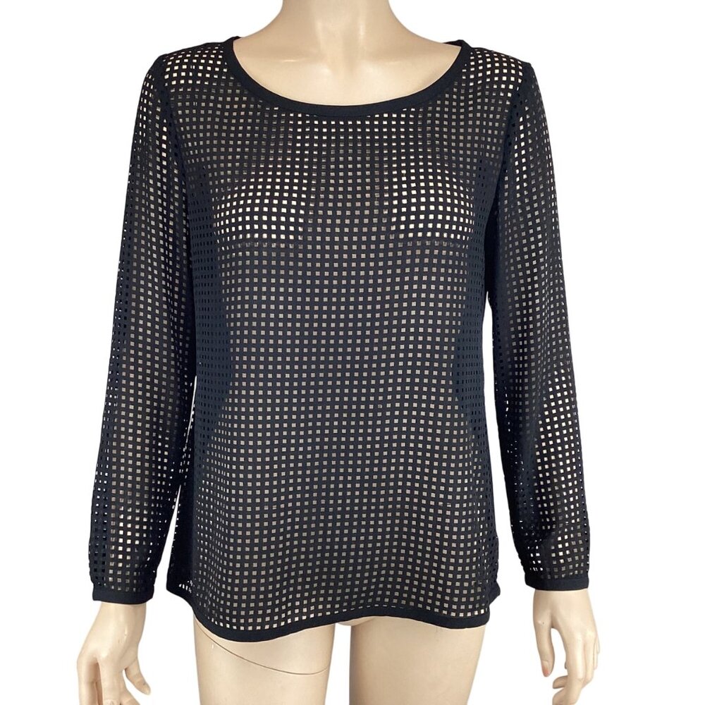 Banana Republic Womens Top Size‎ XS Xsmall Black Sheer Mesh Long Sleeve